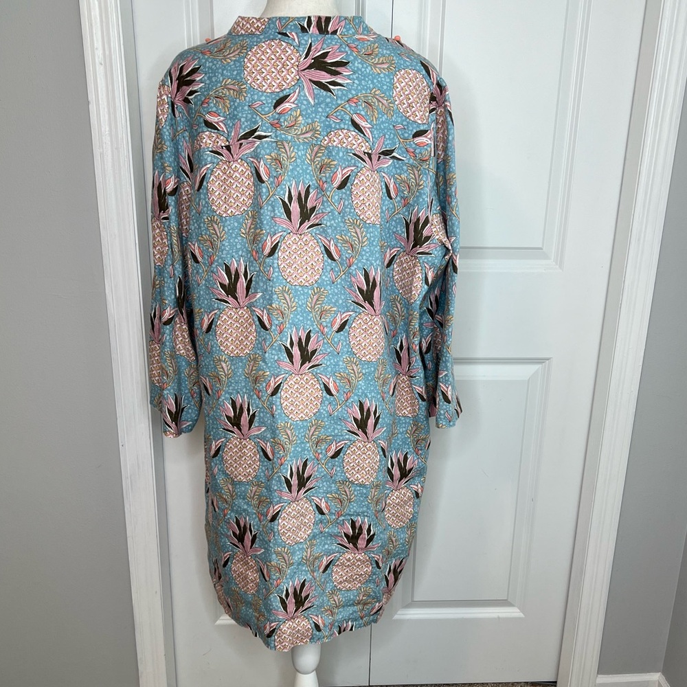 Boden Light Blue Pink Pineapple Print Evangeline Linen Tunic Dress 16 Long Tall - Picture 5 of 9